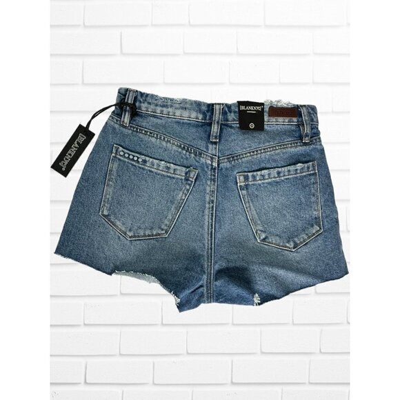 Blank NYC Shorts Women's Sz 26‎ Denim Distressed Raw Hem High Waisted Blue - Picture 9 of 11